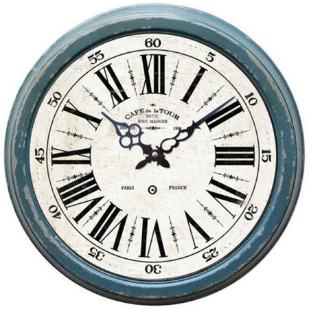 CLOCK CREATIONS Circular Iron Wall Clock Distressed Blue Iron Frame with Glass CL611037